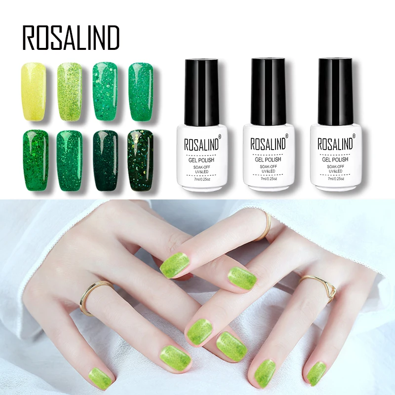 Розалинд гель 1 s Горячее предложение зеленый цвет серии Алмазный Блеск ногтей гель для ногтей UV светодиодный гель Лак акриловый для ногтей