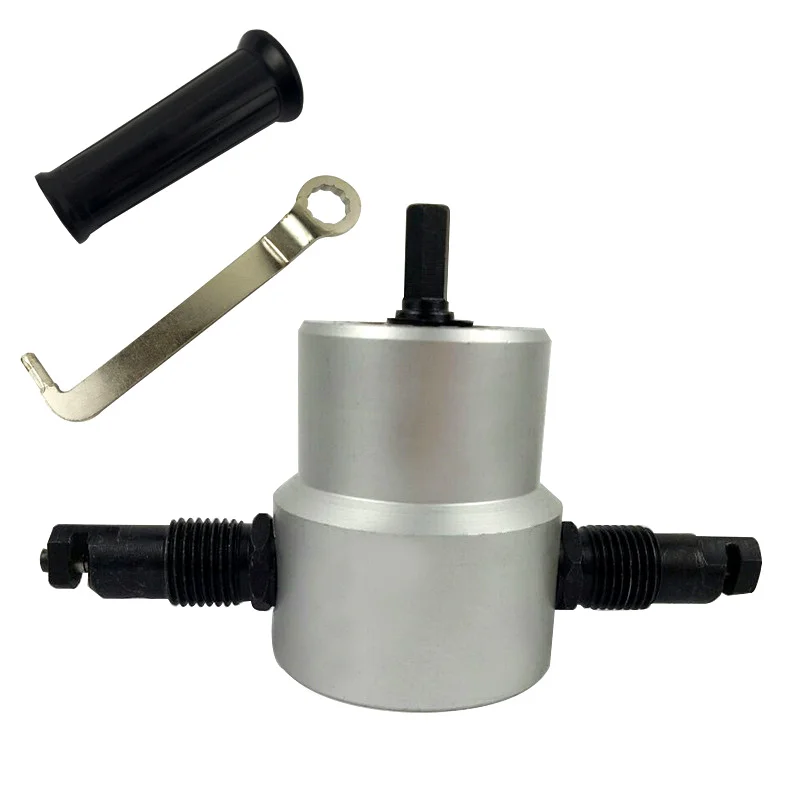 Metal Sheet Cutter Double Head Iron Saw Nibble Cutting Tool Electric Drill Attachment Metal Plate Shear Scissors Punch Hole Metal Sheet Cutter Double Head Iron Saw Nibble Cutting Tool Electric Drill Attachment Metal Plate Shear Scissors Punch Hole