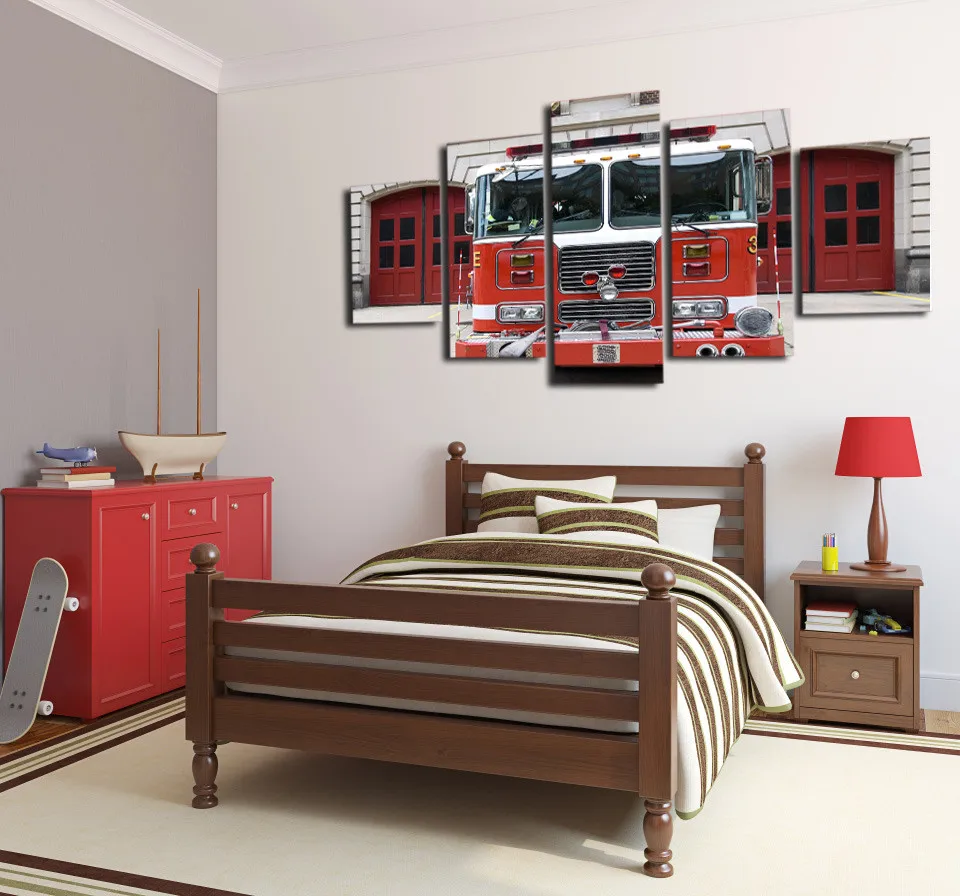 Retro Fire Truck Canvas Wall Art Abstract Print Home Decor For