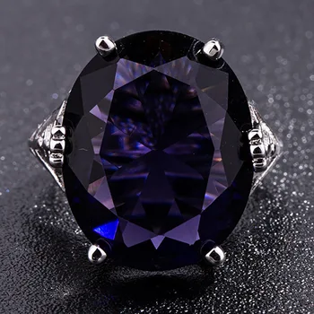 

Luxury Victorian Antique Big Large Purple Oval Crystal Apollo Rings Silver Jewelry Princess Cubic Zircon Women Traditional Ring