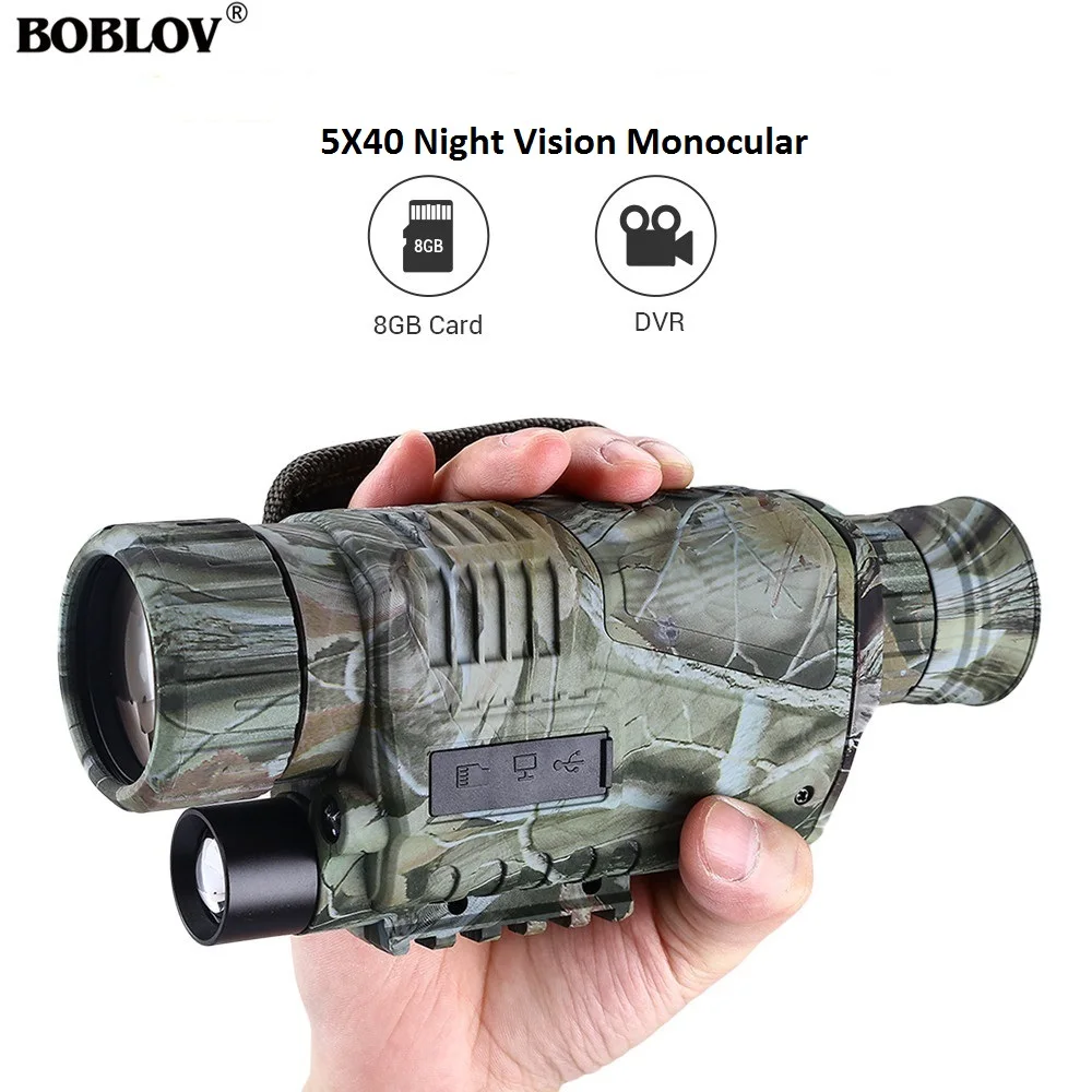 

BOBLOV 5x40 Night Vision Monocular 200m Range with Photo and Video storage Function Free 8GB DVR for Hunting Security Hiking