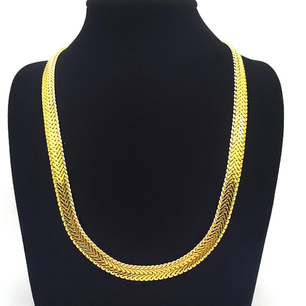 Herringbone Chain Yellow Gold Filled Flat Chain Necklace Men Gift 18in