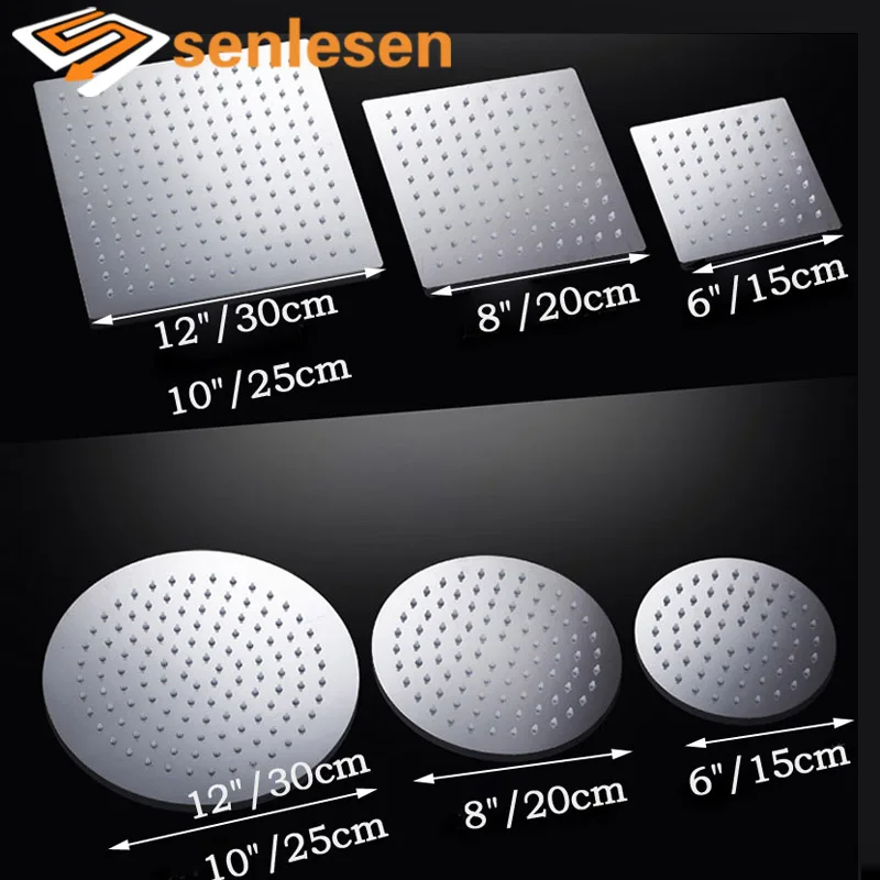 

Free Shipping 4/6/8/10/12 inch Stainless Steel Rainfall Shower Head Bathroom Square/round Showerhead Faucet Accessory