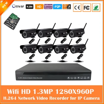 Billig Nvr 8ch Und Hd 8 Stücke 960 P Wi Fi Gewehrkugel Ip-kamera Surveillance Kit Wireless-Set Im Freien Wasserdichte Nachtsicht Sicherheit Cctv-heißer