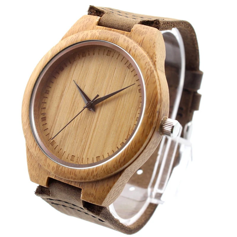 Watch Men/Women Made from Real Bamboo Wood, No Paint and No Chemical, with Geniune Leather Strap