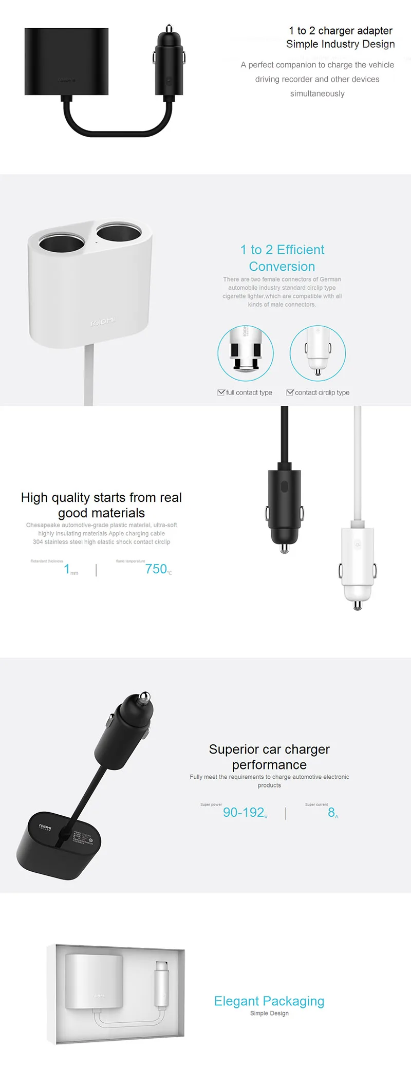 Original Xiaomi Roidmi 1 to 2 Car Cigarette Lighter Charger Adapter (15)