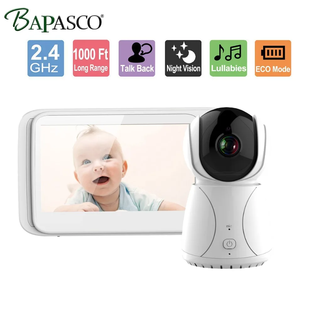 

2.4G 5inch wireless shaking head baby nanny security camera infrared night vision temperature monitoring two-way call