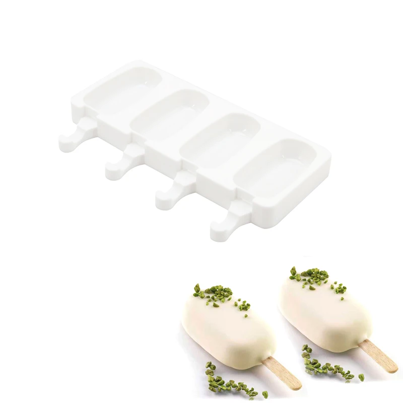 3D Silicone 4 Cavities Frozen Ice Cream Cube Mold For Ice-Cream Mould Dessert Chocolate Brownie Cheese Mousse Accessories |