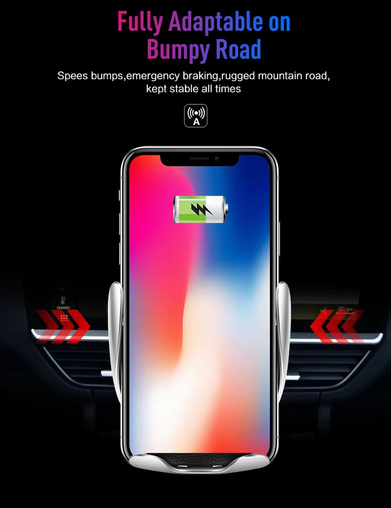 

New Beige Car Wireless Charger for IPhone Xs Max XR X Samsung Automatic Infrared Sensor Fast Wirless Charging Car Phone Holder
