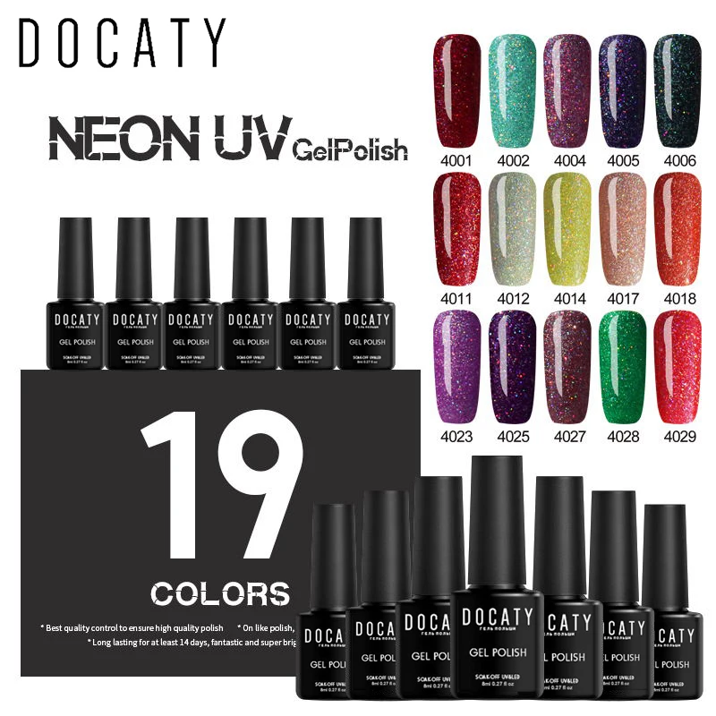 Docaty новейший неоновый Радужный цветной УФ Гель лак для ногтей Semic Перманентный