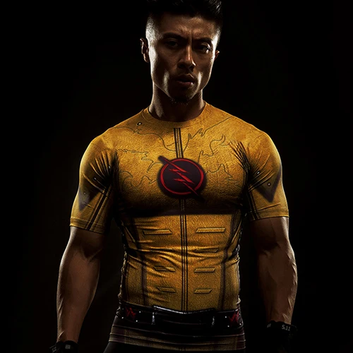 

Cosplay Costume Reverse Flash 3D Printed T-shirts Men Raglan Short Sleeve Superhero Compression Shirt Fitness Clothing Tops Male