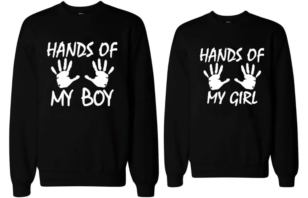 

Hands of My Girl My Boy Graphic Letter Printing Funny Cute Pullovers Long Sleeve Round Neck Black Spring Hoody Loose Sweatshirts