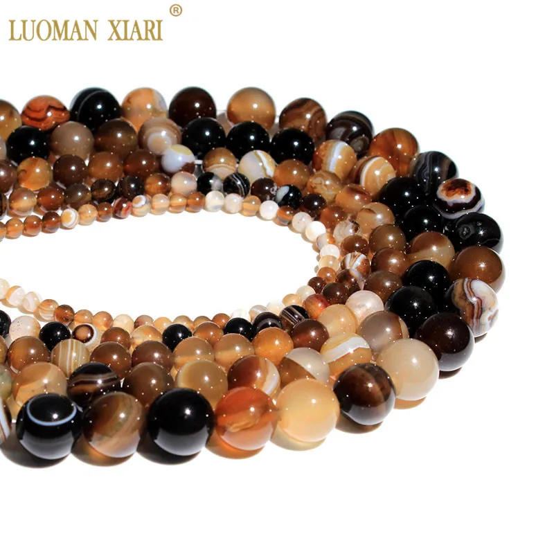 

Wholesale Natural Coffee Striped Agat Brown Natural Stone Beads Crystal Beads for jewelry making 4mm 6mm 8mm 10mm 12mm Strand
