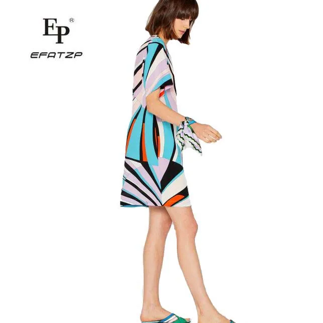 

EFATZP Fashion bright-colored and beautiful Short sleeve elastic knitted slim silk jersey dress new