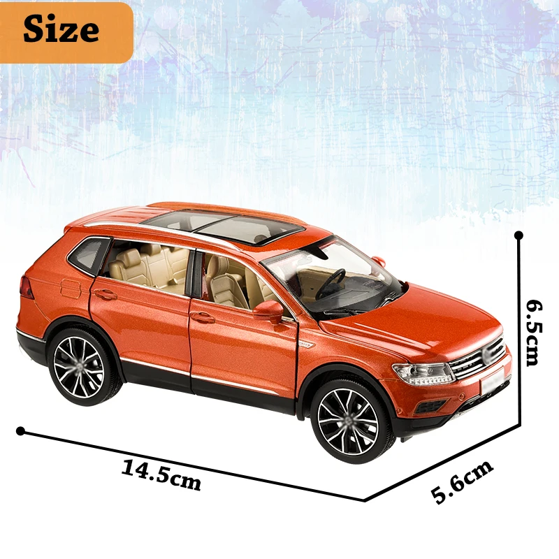 1/32 Фольксваген Tiguan L SUV, сплав, звук и светильник, модель автомобиля, 6 дверей, может открываться, Игрушечная модель автомобиля для детей, подарки на день рождения