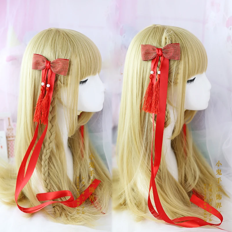 

Chinese style Ribbon Tassel Cosplay Hair Accessories Hanfu Kimono Accessory Lolita Women Headwear Side clip Red Hairpin