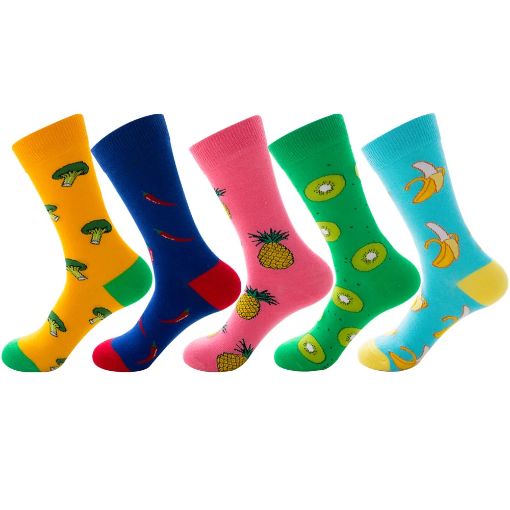 

All-cotton socks fruit and vegetable patterns men's socks and women's socks Banana pineapple kiwifruit mushroom tide socks