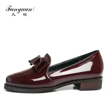 Fanyuan/женские туфли-оксфорды из лакированной кожи с круглым носком в европейском стиле; повседневная женская обувь на плоской подошве с бантом-бабочкой; женская обувь без застежки
