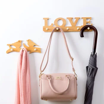

Cute Bird/love wood hook wall hanger organizer Hat Coat Clothes hooks for hanging children baby room home decor