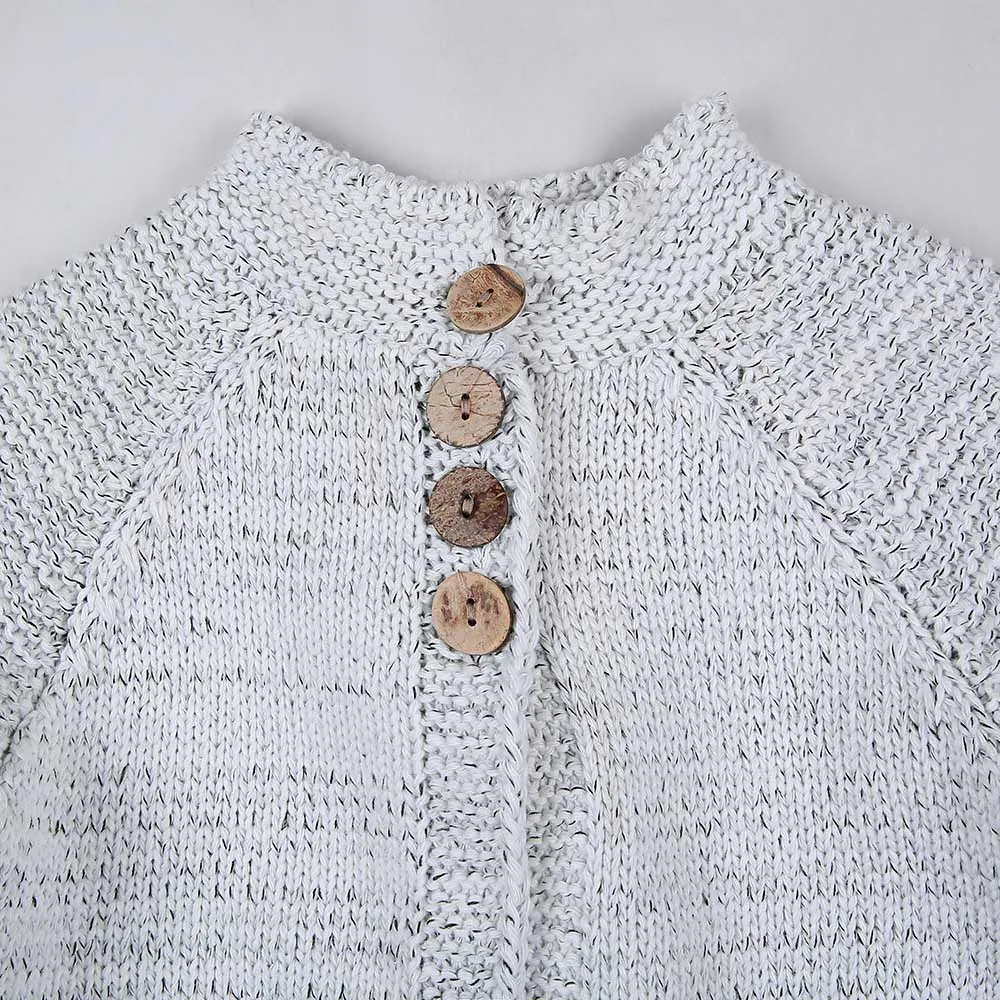 Одежда для маленьких девочек вязаный свитер с круглым вырезом и пуговицами, кардиган, Однотонное шерстяное осенне-зимнее пальто с открытым стежком, топы