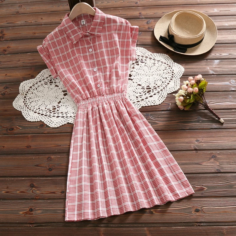 

Mori girl summer fashion cute plaid dress new arrival a line dress women sweet vestidos