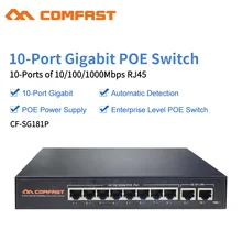 Comfast 10 портов 10/100/1000 Мбит/с RJ45 гигабитный коммутатор POE уровня предприятия 802.af/ at автоматическое обнаружение мощность по Ethernet POE