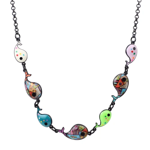 Multicolor Bonsny стилистика Макси металлическая Глянцевая КИТ подвеска-рыба на Ожерелье Цепочка Воротник Новинка года океан Ювелирное Украшение с изображением животных, для Для женщин и девочек - Окраска металла: Multicolor