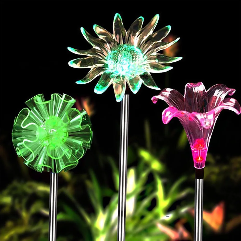 

2018 High Quality 3 Pcs Multi-color LED Artificial Flowers Solar Stake Lights Solar Garden Lights Drop Shipping