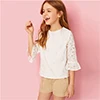 SHEIN Kiddie Ginger/однотонная кружевная блузка с рюшами и проймой для подростков г., летняя детская блузка с рукавами-бабочками на пуговицах, рубашка