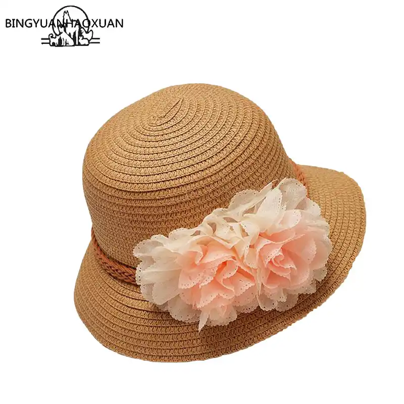 Girl Kids Summer Wide Brim Floppy Beach Sun Visor Hat with Flowers