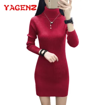 

YAGENZ Turtleneck Sweater Women Pullover Long Inside Autumn And Winter Clothes Sweater Dress Casual Knit Sweater Long sleeve 245