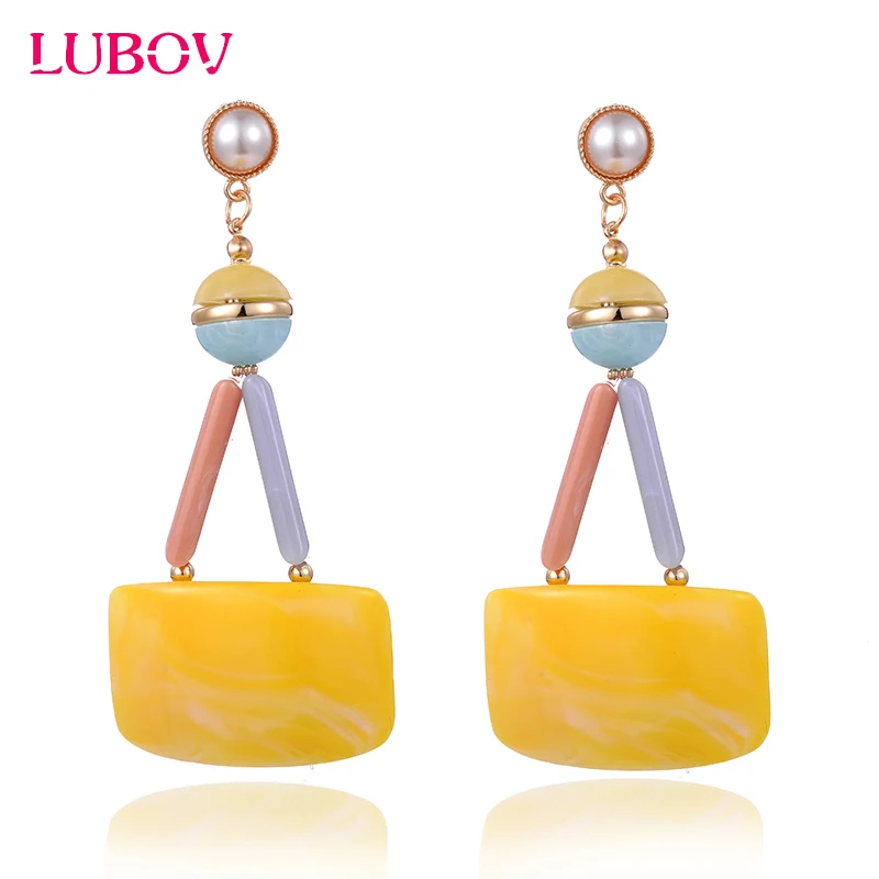 

LUBOV Elegant Resinl Stone Handbag Design Pendant Drop Earrings Women Personality Statement Dangle Earrings Party Jewelry 2018
