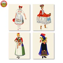 DIY Цифровая живопись Простые ретро русские народные персонажи костюмы живопись их собственный Декор для гостиной