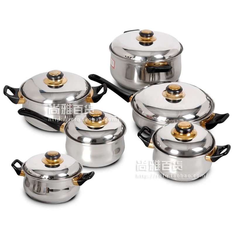 

Cooking tools 12 Pieces of Stainless Steel Cookware Set Soup Pot Milk Pot Fry Pan Combination Set Induction Apply