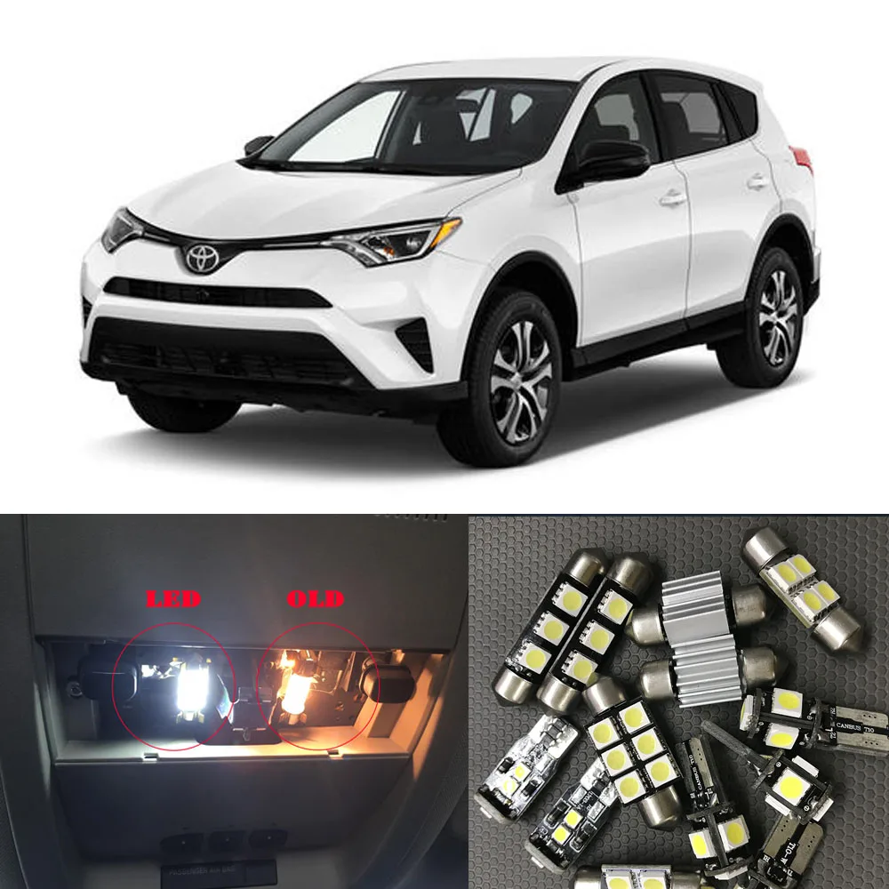 

10Pcs White Canbus led Car interior lights Package Kit for 2007 - 2018 2019 Toyota Rav4 led interior Reading Dome Trunk lights