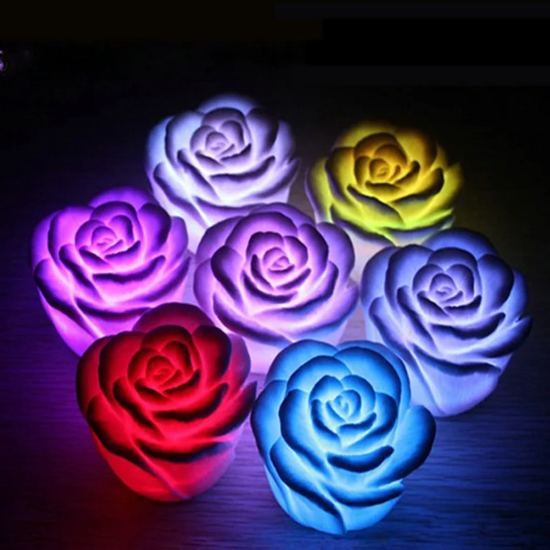 12 шт., романтическая роза, меняющий цвет, светодиодный ночник, светильник светодиодный, плавающая подсветка, лампа для украшения дома, свадебные, вечерние светильники