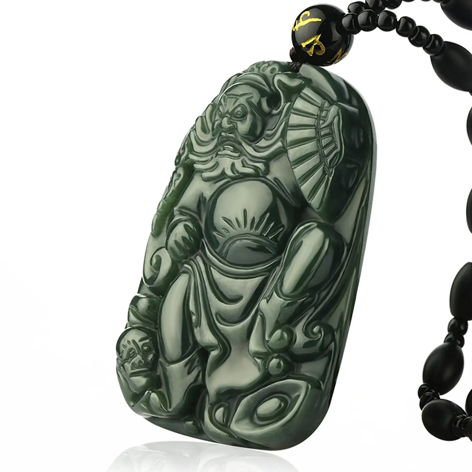 

Koraba Fine Jewelry Clin-kk Natural Green Jade Taoist Master Zhong Kui Buddha Evil Necklace Pendant Amulet Free Shipping