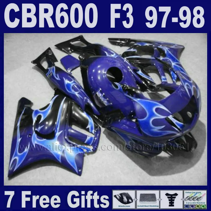

Customize ABS Motorcycle fairings kits for Honda 1998 CBR600 F3 1997 CBR 600 F3 97 98 blue fairing kit+Tank cover