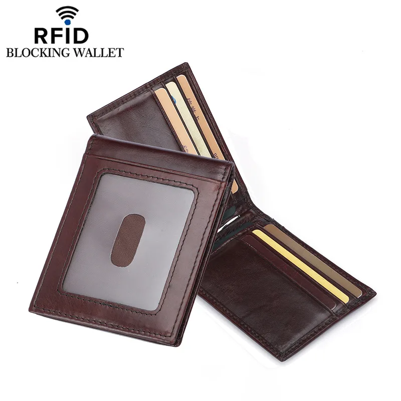 

Card holder coin purse Leather ID Cash Card Holder Business RFID Blocking Rfid Wallet Credit Card Case Pocket Purse