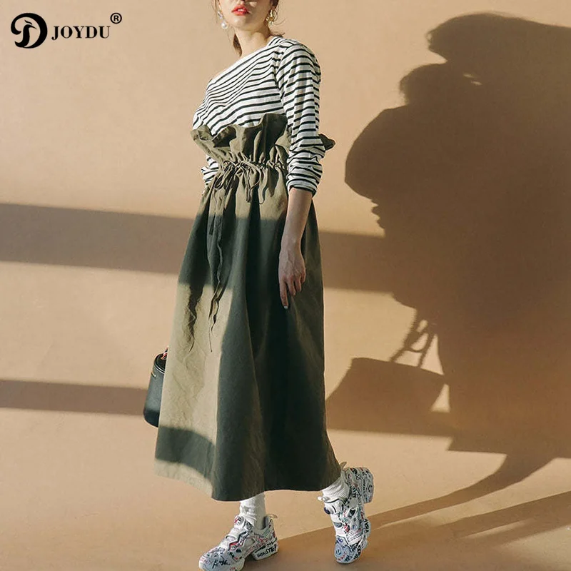 JOYDU длинные юбки женские дизайнер Мода шнурок harajuku Высокая талия Макси юбка армейский зеленый jupe longue