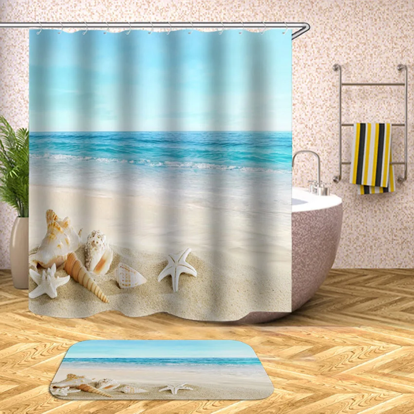 Billig Wasserdicht Dusch Vorhang Strand Shell Meer Bad Vorhänge Für Bad Badewanne Bade Abdeckung Extra Große Breite Mit 12 stücke Haken