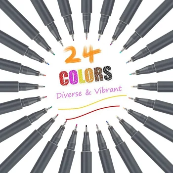 

24 Vibrant Colors Set 0.38MM Fineliner Pen Fine Line Point Colored Writing Drawing Markers Pens for Coloring Book Art Projects