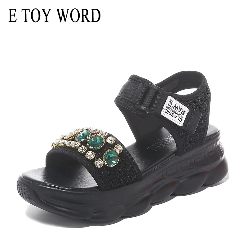 

E TOY WORD Women's Sandals New women's Summer Shoes Wedges Heel platform Shoes Students Hook Loop Rhinestone Women shoes