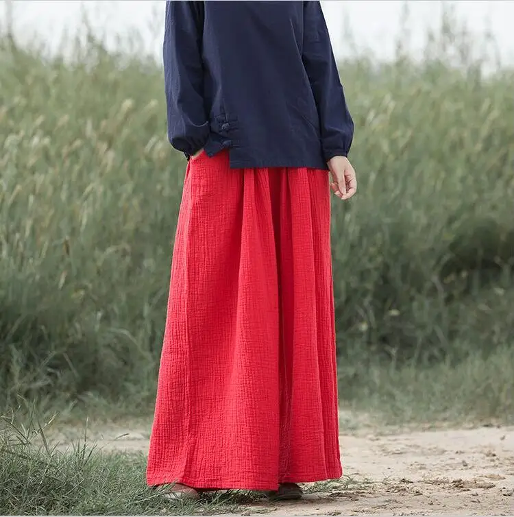 Осенние шаровары конопляные шаровары размера плюс M-5XL 6XL свободные женские брюки из хлопка и льна плиссированные более размера Широкие штаны с поясом - Цвет: Красный