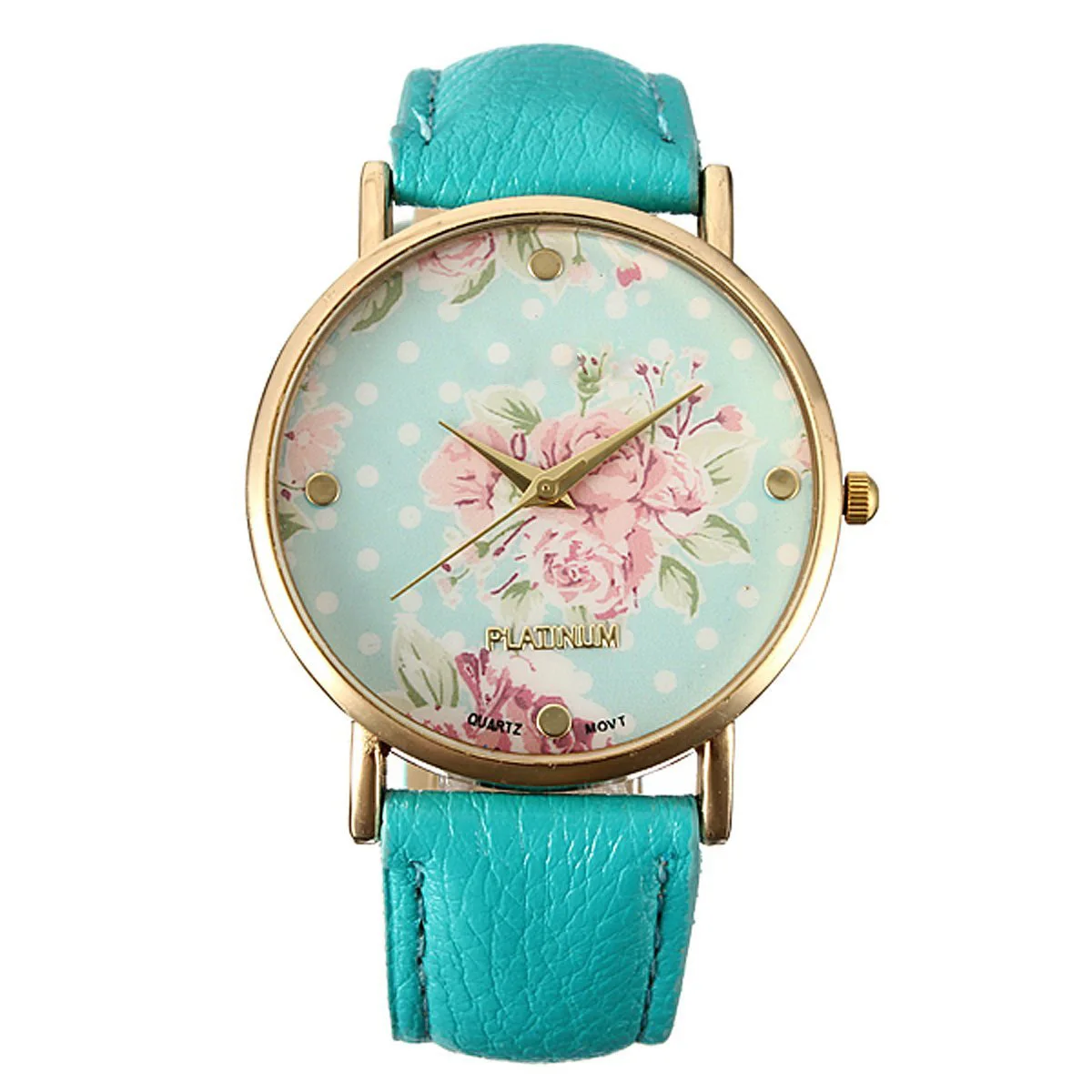 

Watch Rose Flower Dial Leather Strap Quartz Retro Jewelry Wrist Watch Woman Gift mint green