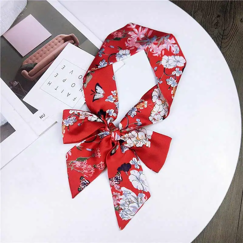 

Retro Print Satin Scarf Women Business Scarf Multifunctional Head Scarf Stripe Print Kerchief Neck Hair Tie Band Foulard Femme