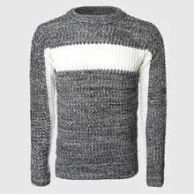 Men Thick Patchwork Sweaters Male Cable Knit Pullovers Warmer Color Block Slim Sweater O Neck Korean Stylish Pattern