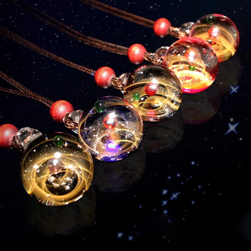 Звездное небо стекло ожерелье с шариком Вселенная цветная Глянцевая подвеска модные украшения для влюбленных поверхность белый подарок на день рождения