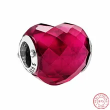 Подарок на день Святого Валентина, серебро 925 пробы, фуксия, форма Любовь бисер, розовый кристалл, DIY Fit PANDORA, подвески для женщин, изготовление ювелирных изделий FL674