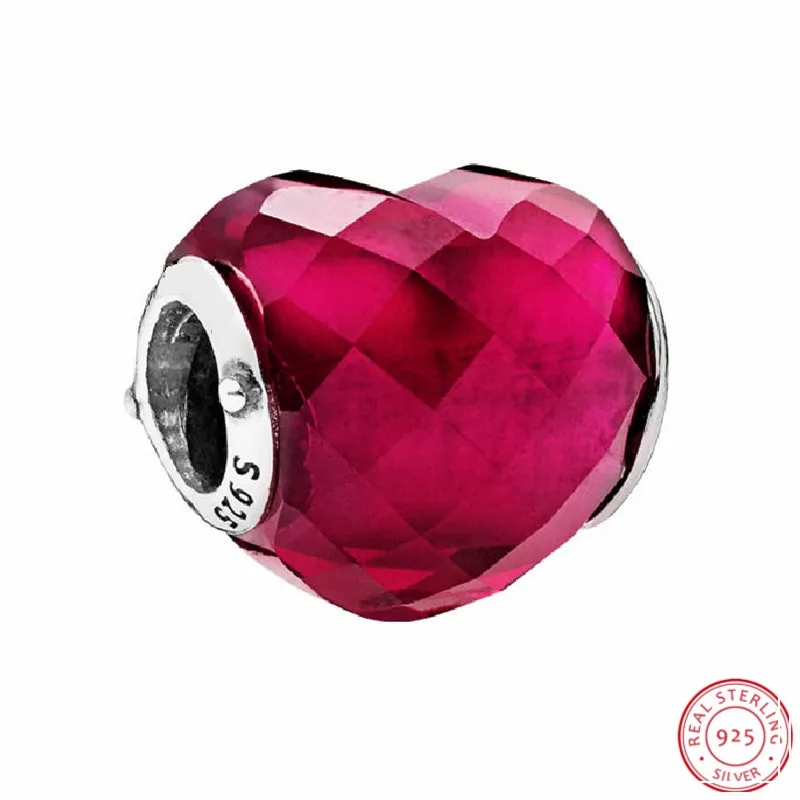 

Valentines Gift 925 Sterling Silver Fuchsia Shape of Love Beads Pink Crystal DIY Fit PANDORA Charms Women Jewelry Making FL674